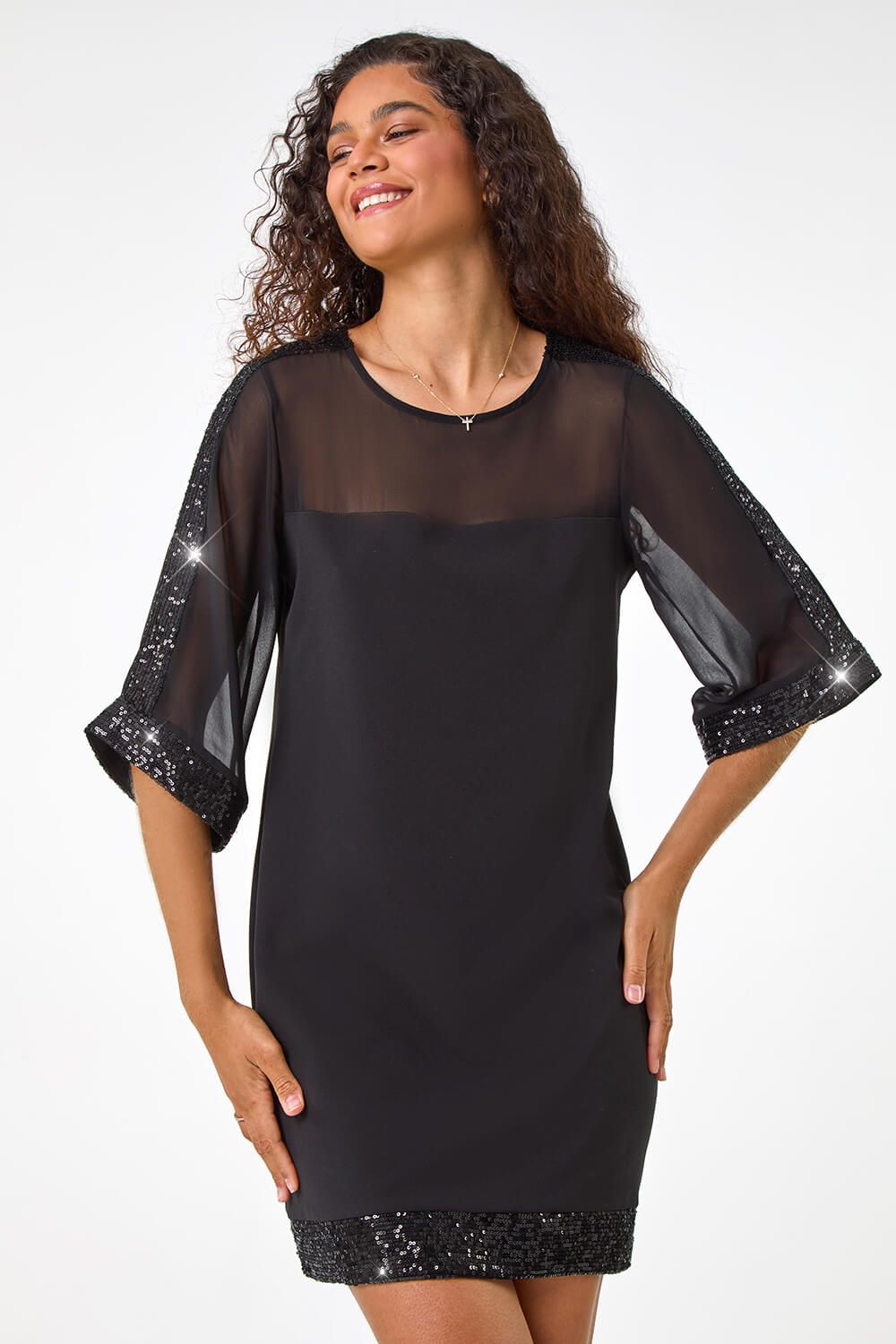 Roman Sequin Trim Shift Dress