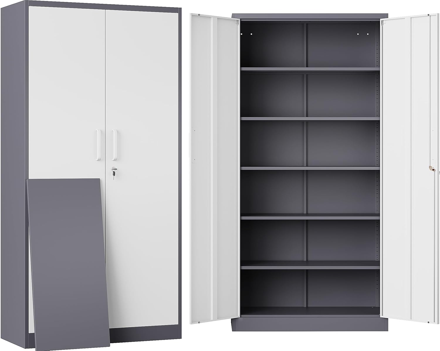 SISESOL 6 Tier Storage Cabinet with Doors and Shelves,71 Tall Metal Storage Cabinet with Lock Door Adjustable Shelf, Steel Lockers for Office, Home,School,Kitchen,Garage Tool Utility Cabinet