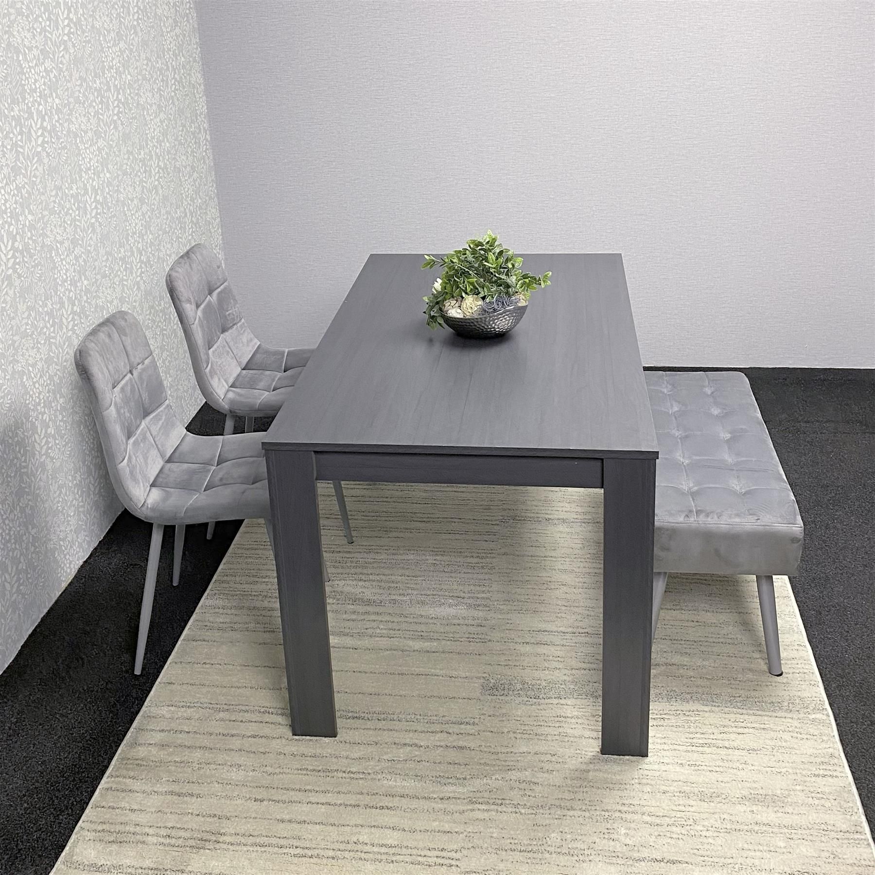 KOSY KOALA Kosy Koala Modern Dark Grey Dining Table Set with 2 Grey Velvet Chairs And 1 Grey Bench