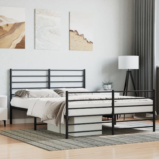 NNEVL Metal Bed Frame with Headboard and Footboard Black 153x203 cm Queen
