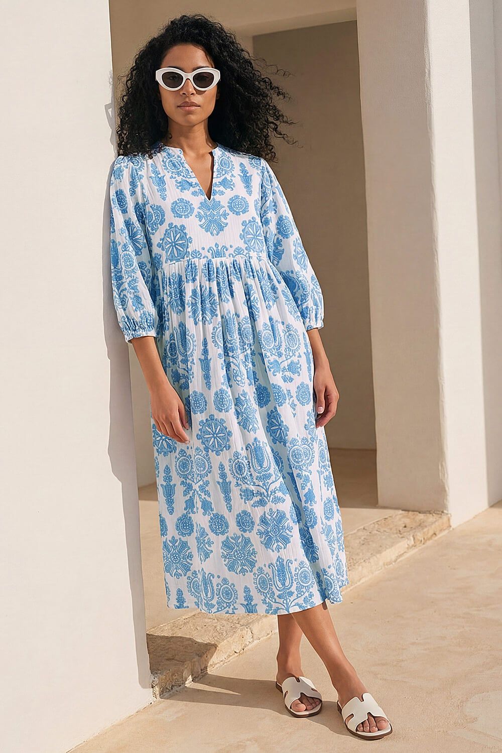 Roman V-Neck Floral Shirt Dress