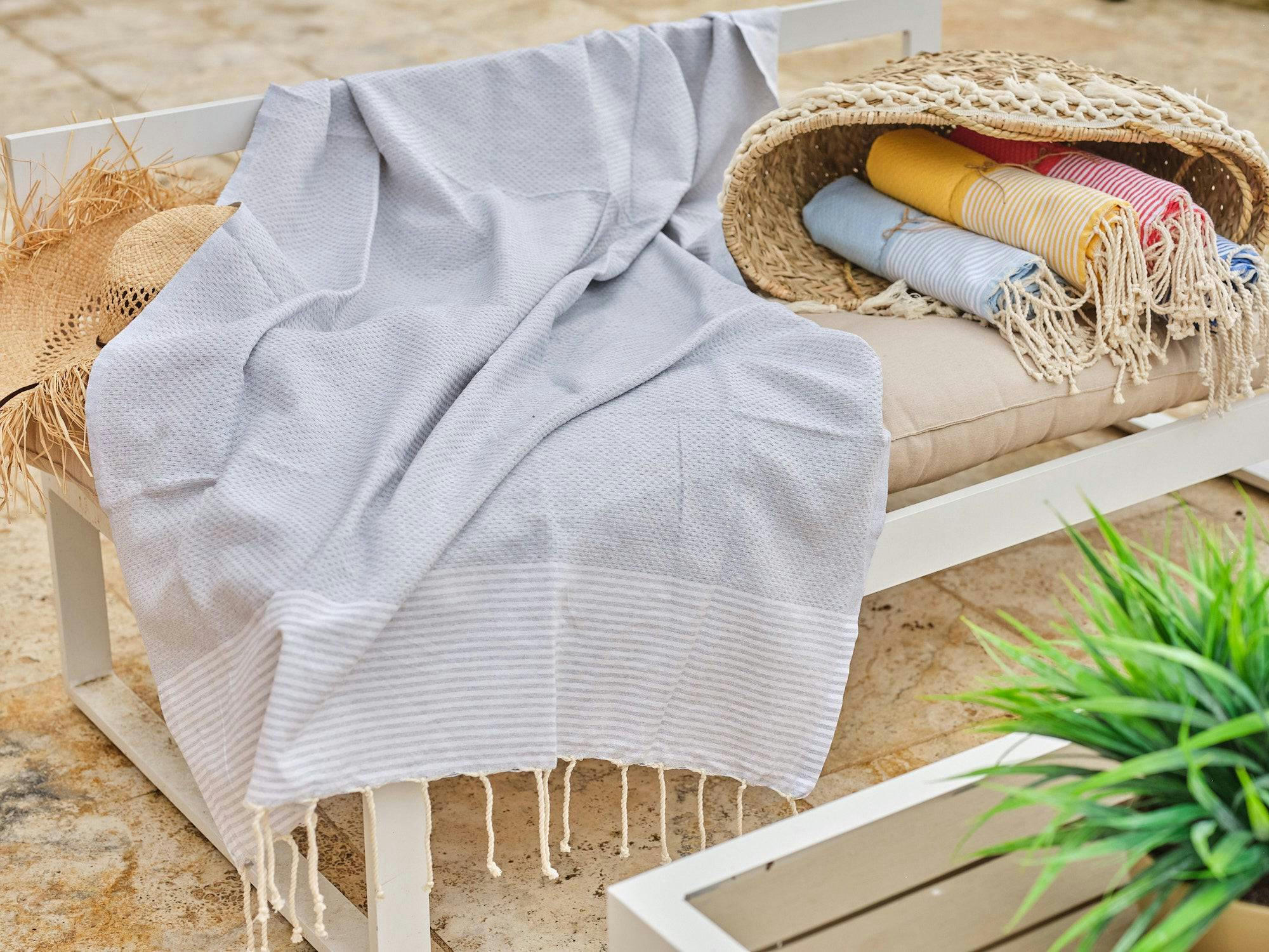 - Fouta en coton tissage nid d'abeille 100x200cm gris argent