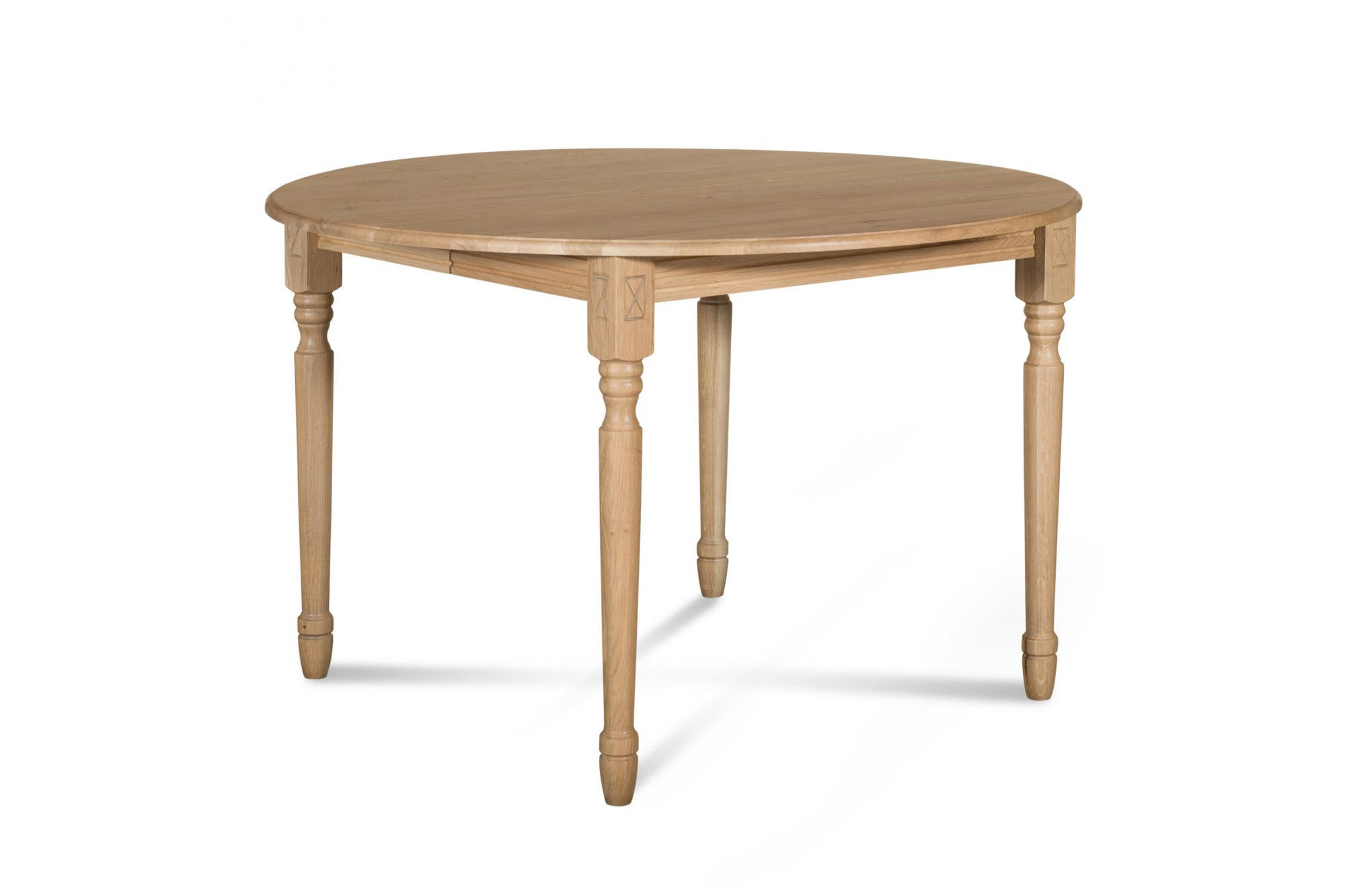 - Table ronde extensible pieds tournés D115 + 4 chaises tissu