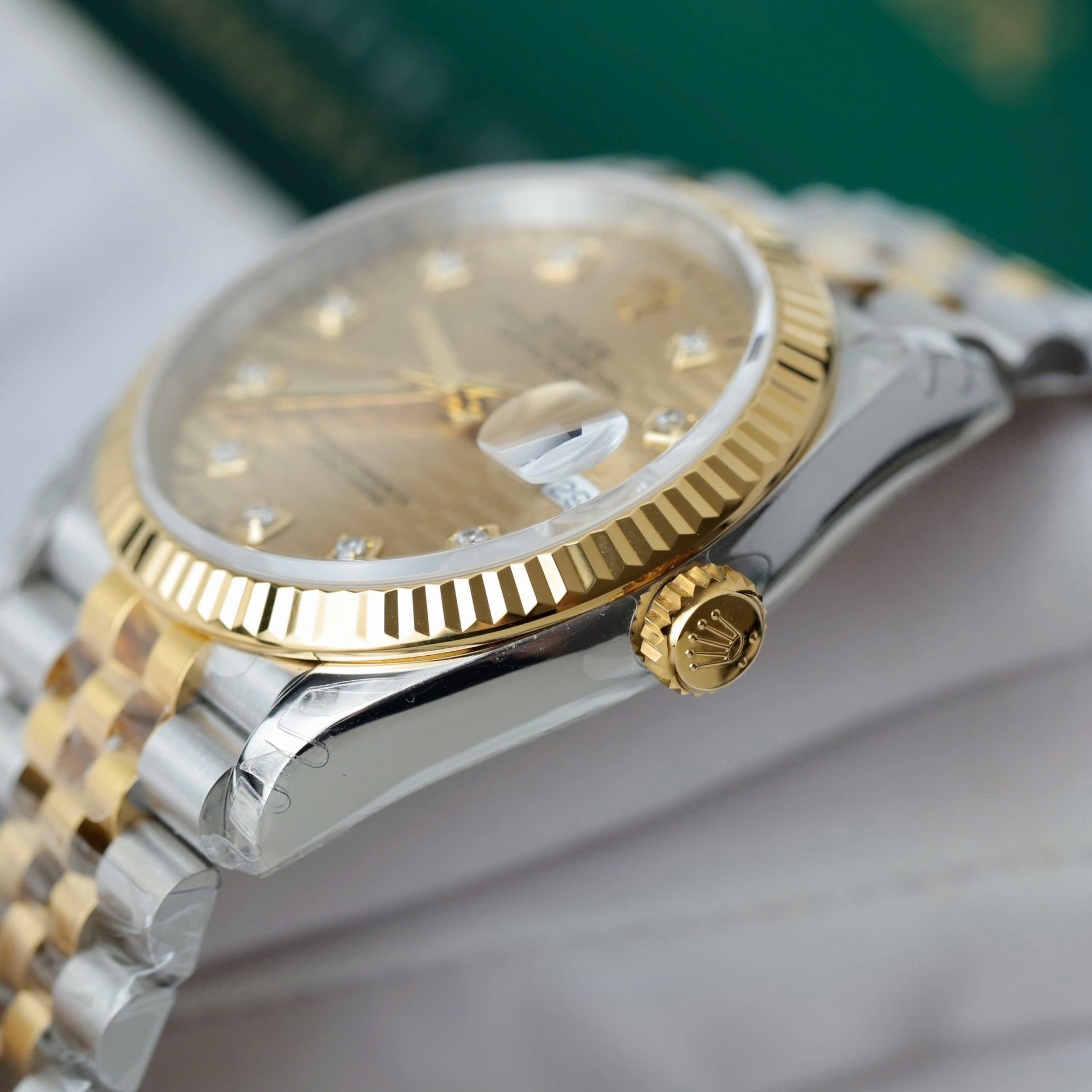 Rolex Datejust 126231 SS/YG Plated Champagne Motif Dial CZ Diamonds 36mm Jub Super Clone