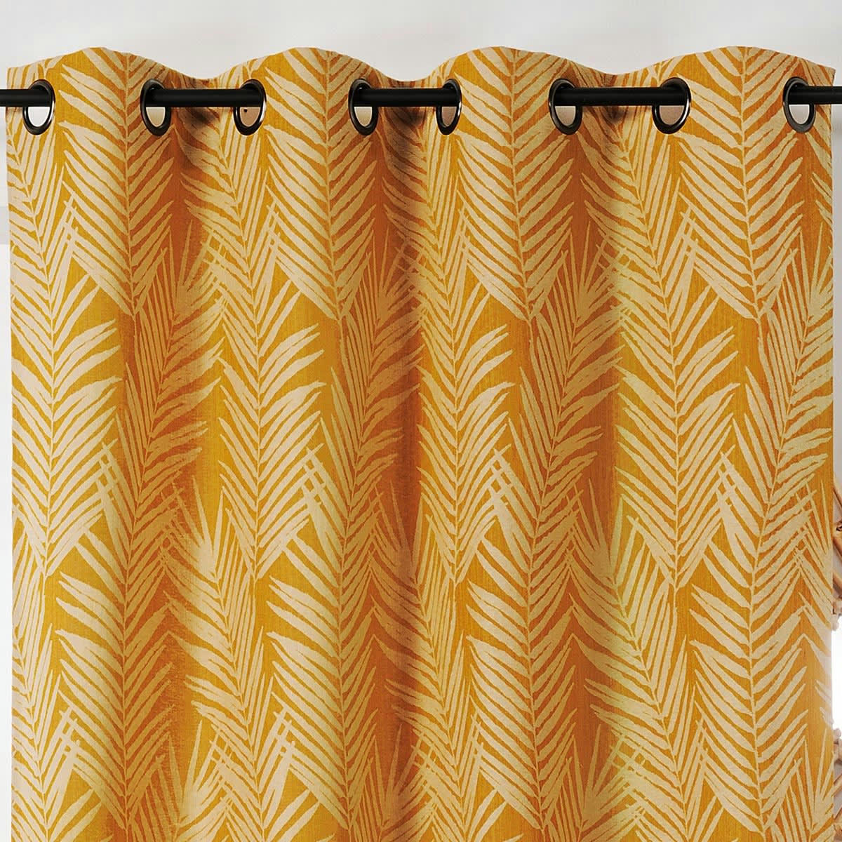 - Rideau imprimé feuille de palmier coton jaune 140x240 cm