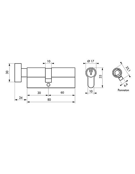 Cylindre de serrure à bouton, 30Bx60mm, anti-arrachement, laiton, 3 clés - THIRARD