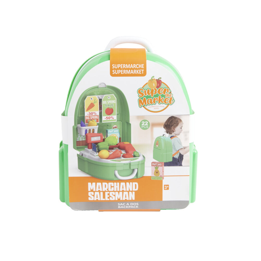Sac à dos jouet enfant marchand supermarché 22 pièces