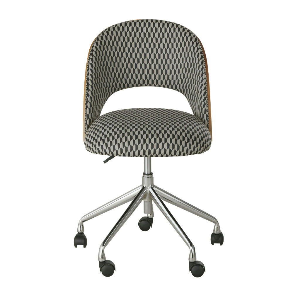 Sysley - Chaise de bureau réglable à roulettes motif graphique noir et blanc