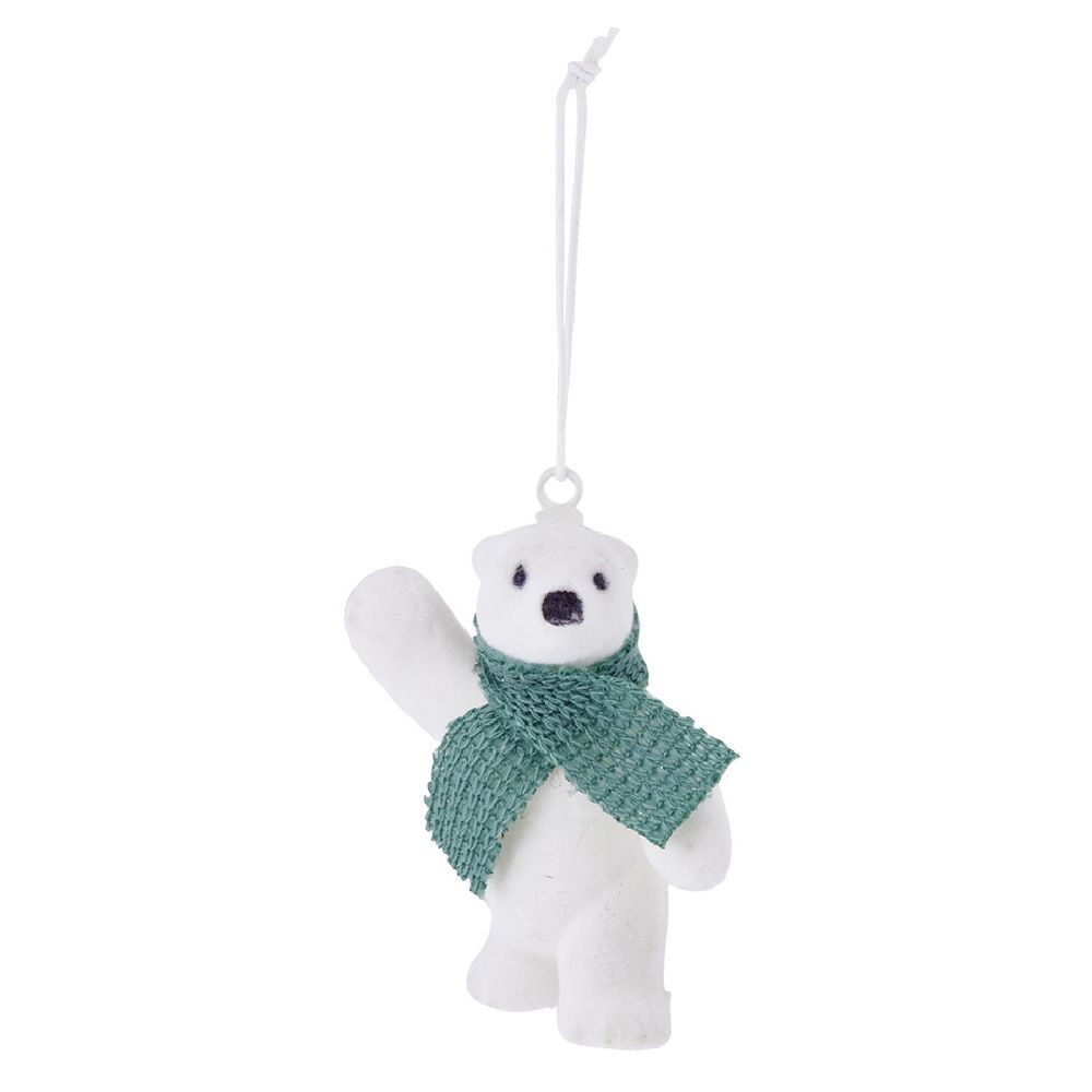 Ours blanc avec écharpe à suspendre 9x7xH5cm