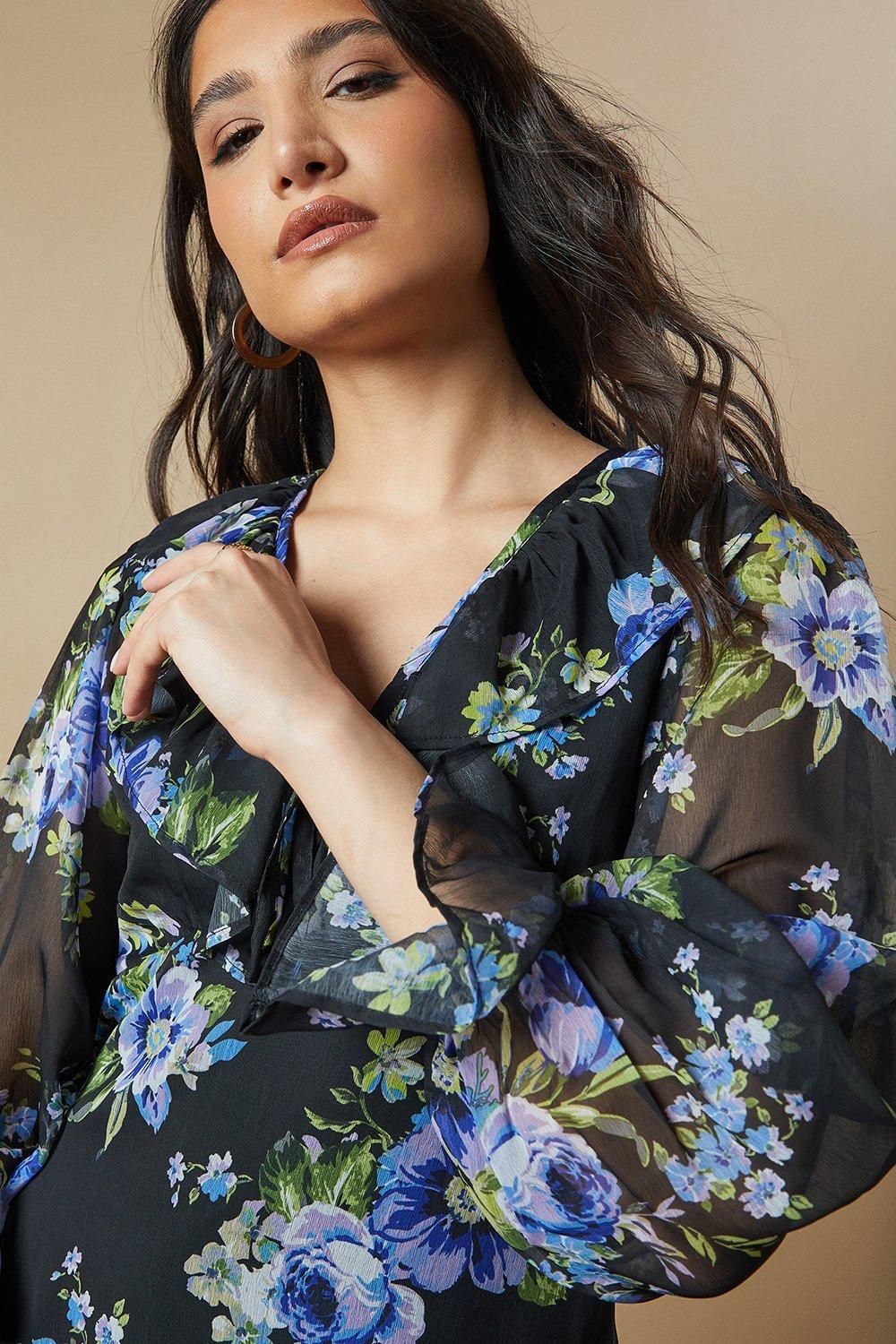 Oasis Ruffle Neckline Chiffon Mini Dress