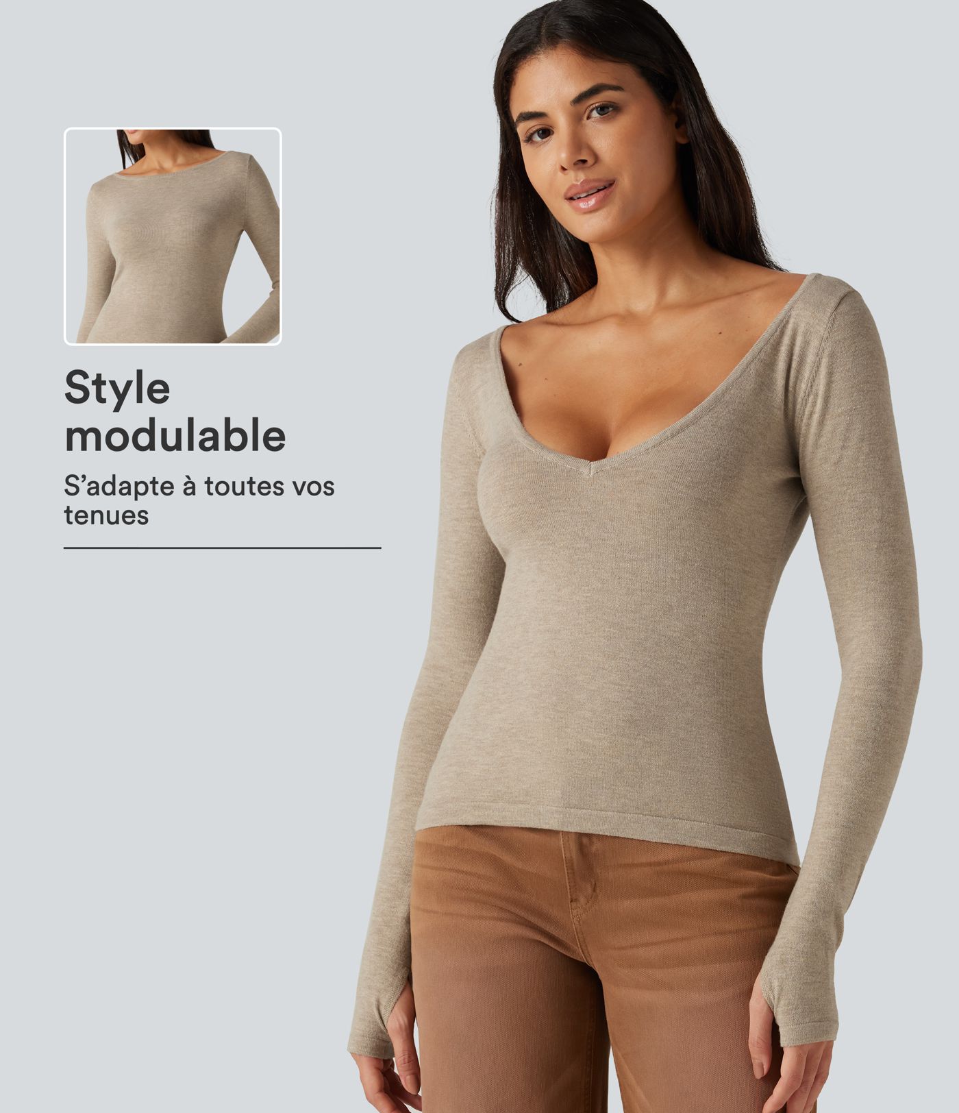 Pull ajusté à encolure en V et manches longues