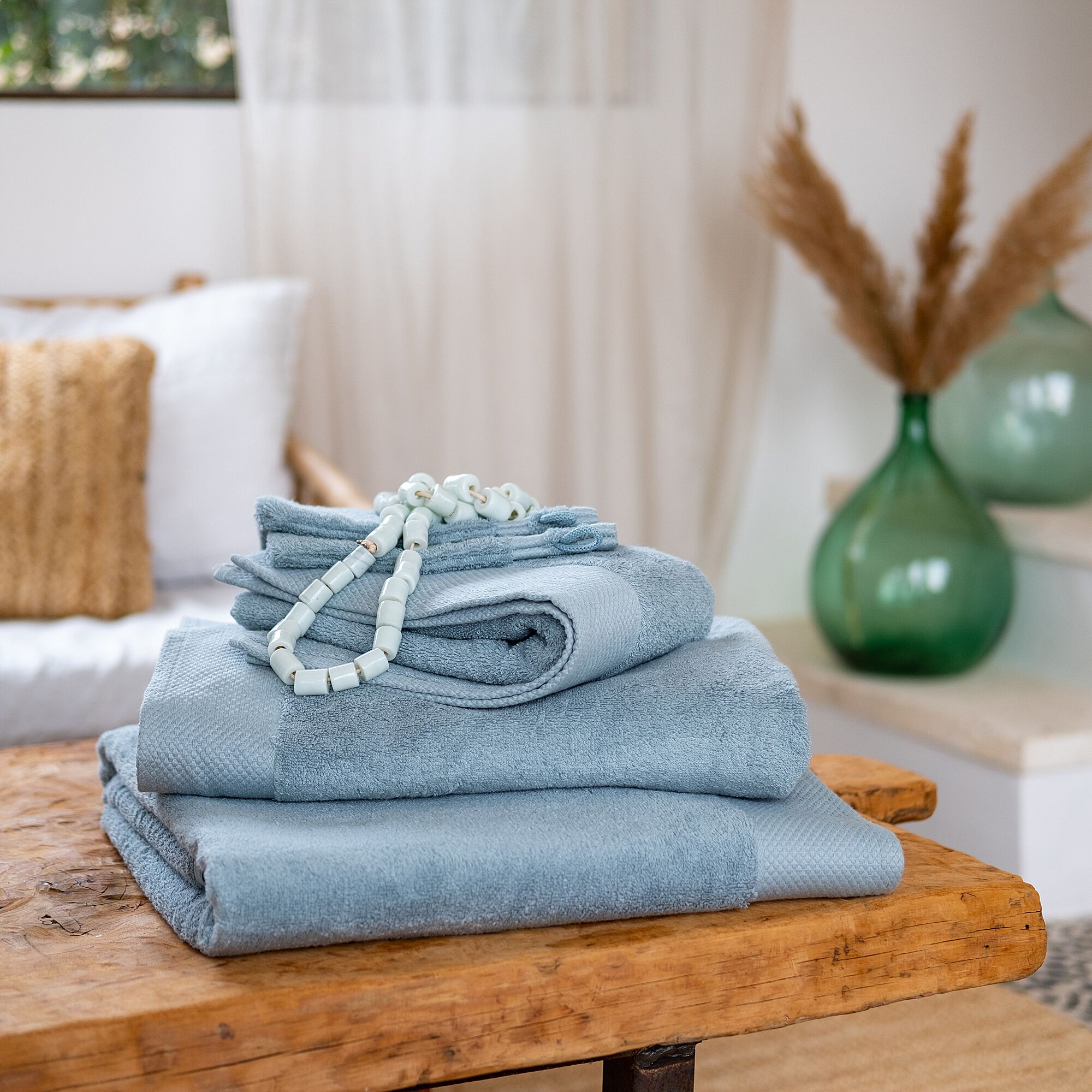 AZUR - Drap de douche en coton peigné - bleu calaluna 70x140cm