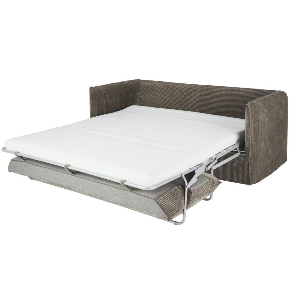 Louvain - Canapé convertible 3/4 places en velours côtelé marron écorce, matelas 10 cm