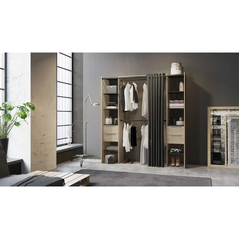 Verlengbare kleerkast Diana 115/190 cm-Kronberg eik/Sidewalk zwart