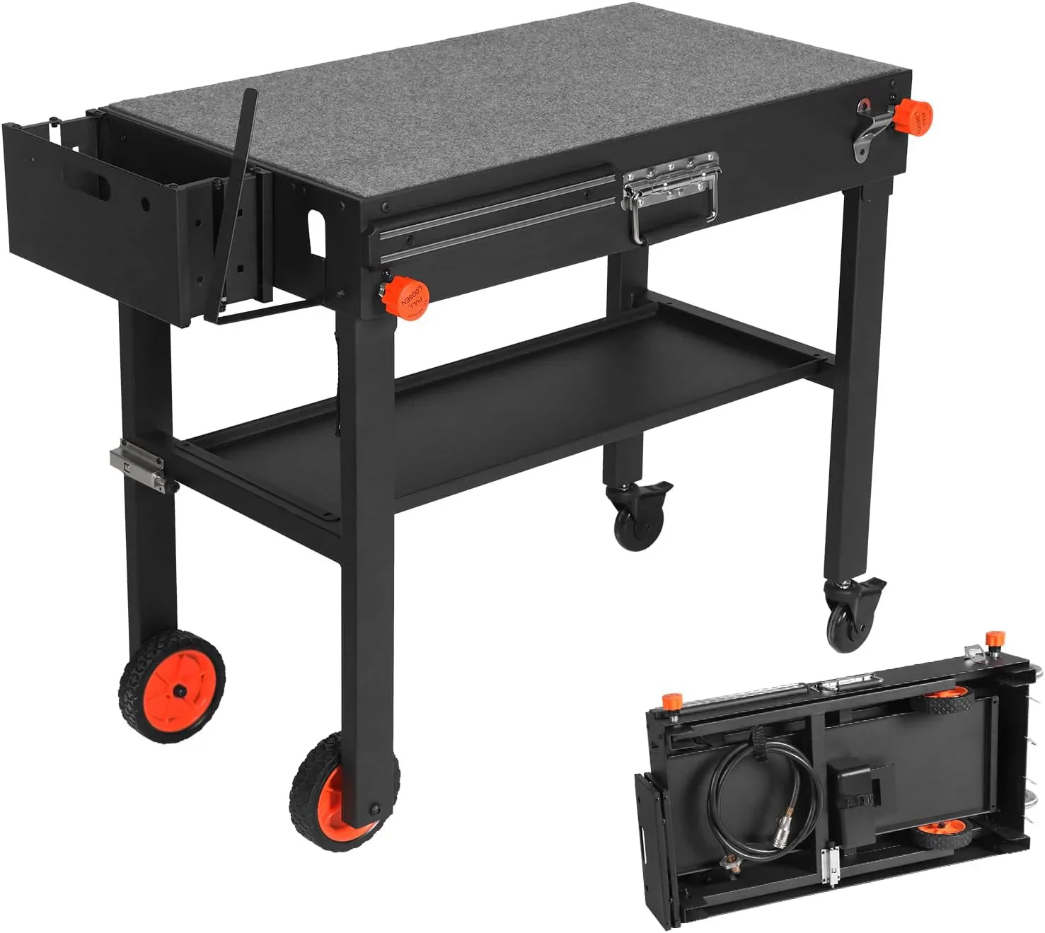 Adjustable 3-Shelf Indoor  Outdoor Grill Table | Portable Work Table with Stainless Steel Tabletop