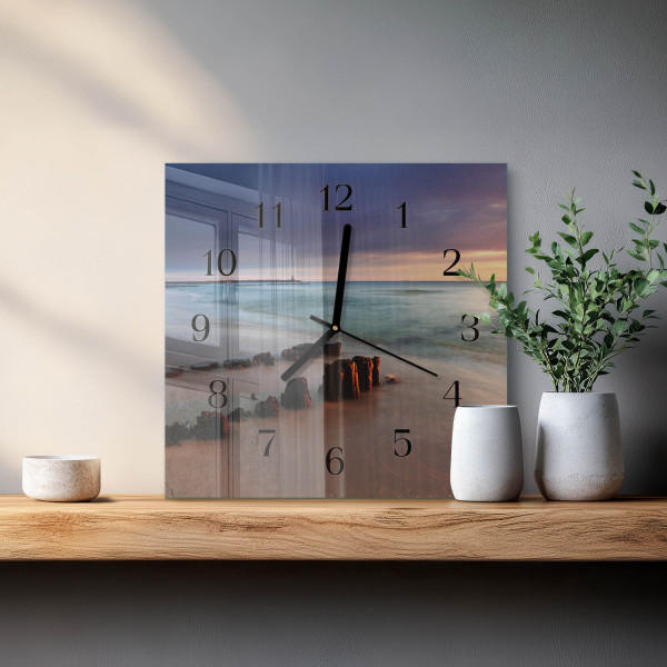 Zegar wybrzeże 30x30 Plaża Morze piasek fale wakacje lato widok