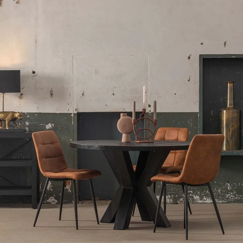 Mangohoutonline - Eettafel Madison Black &Oslash; 160 Rond - Zwart - Mahom