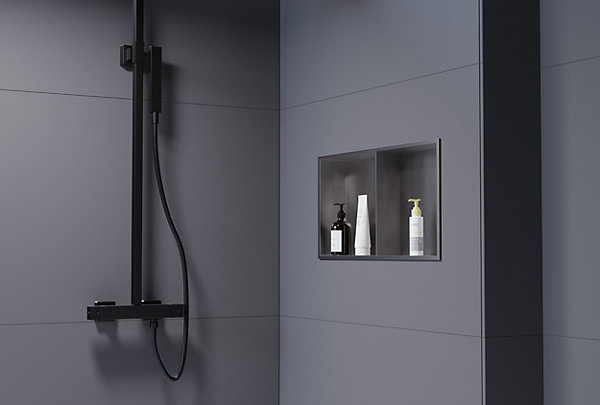 Niche murale de douche avec rebords, étagère encastrable douche acier inox avec compartiment - 60x30x10cm - NT306010X Gun métal