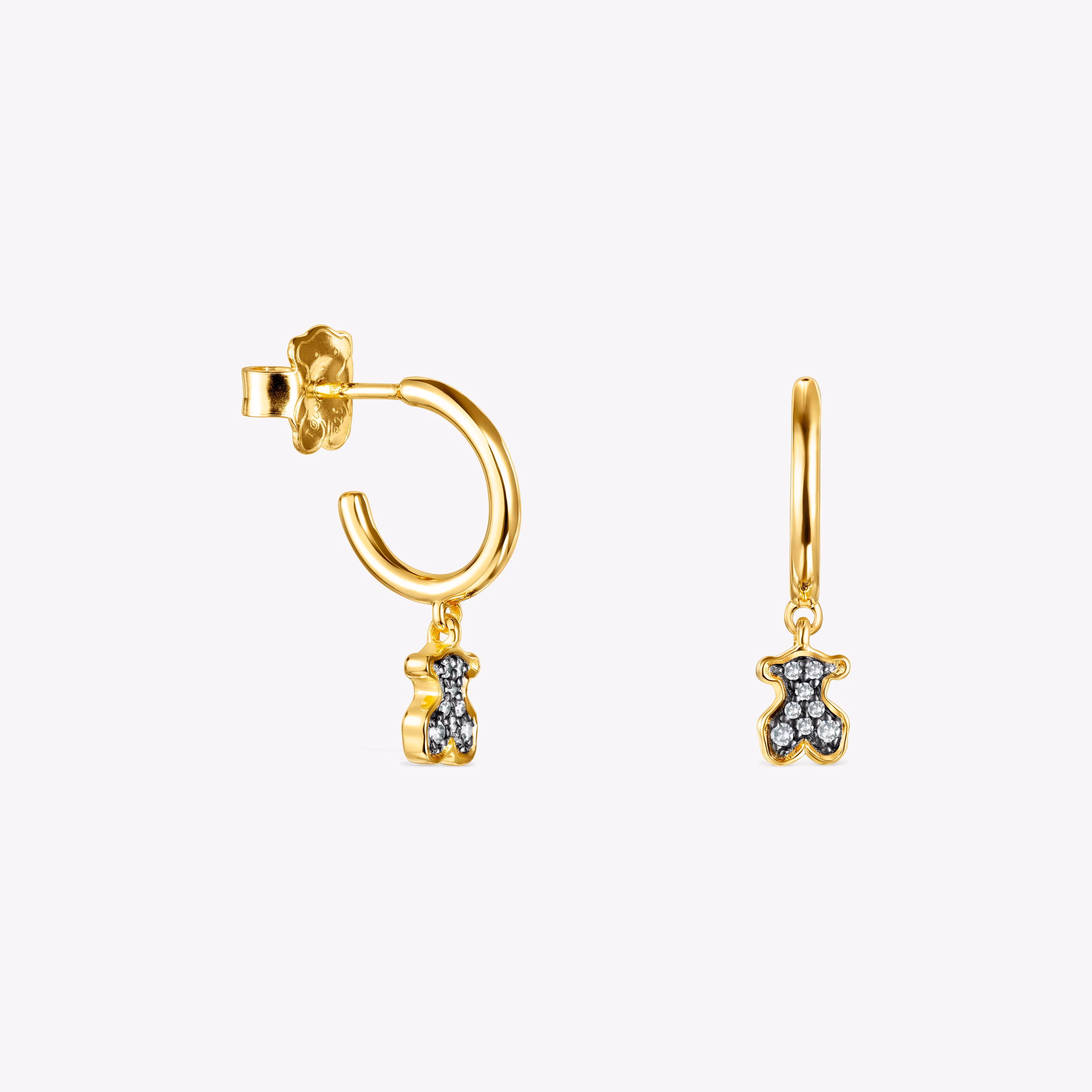 Pendientes aro cortos oso con baño de oro 18 kt sobre plata y diamantes Nocturne