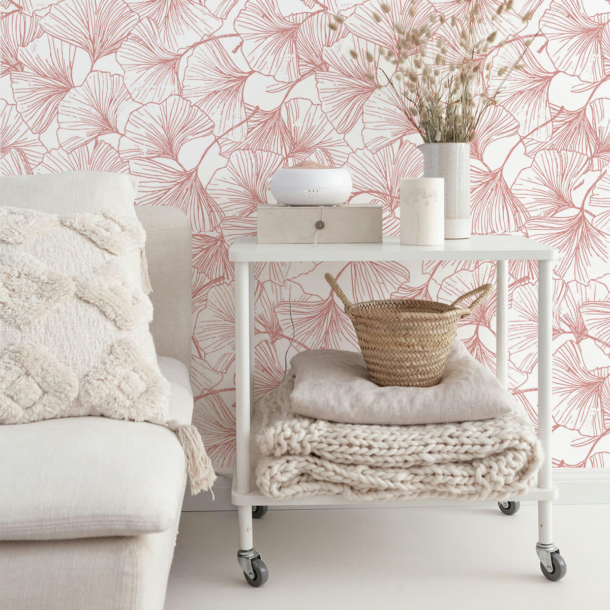 GINGKO - Papier peint vinyle adhésif rose vif 50x300 cm