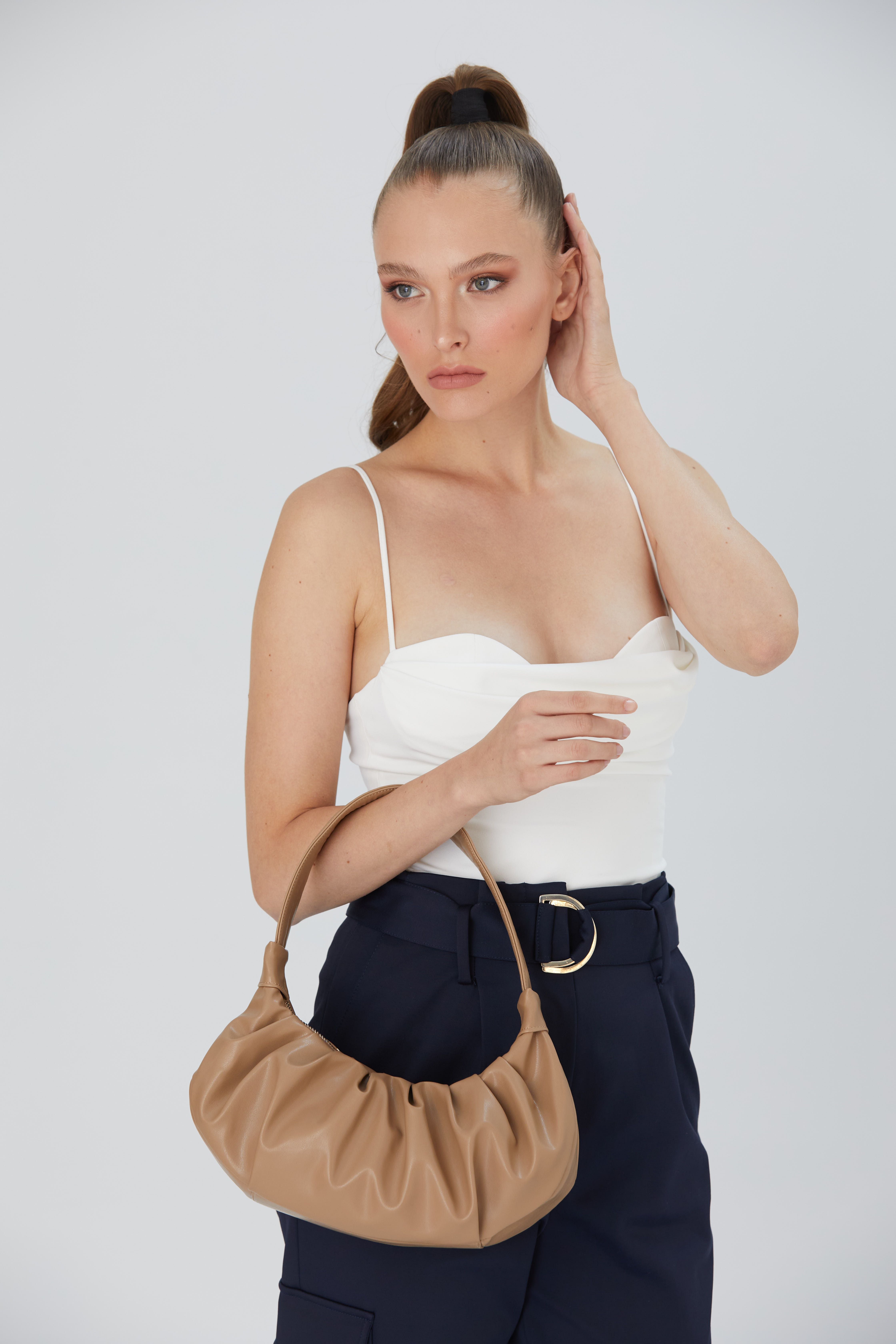 Belissh Pleated Pu Leather Shoulder Bag