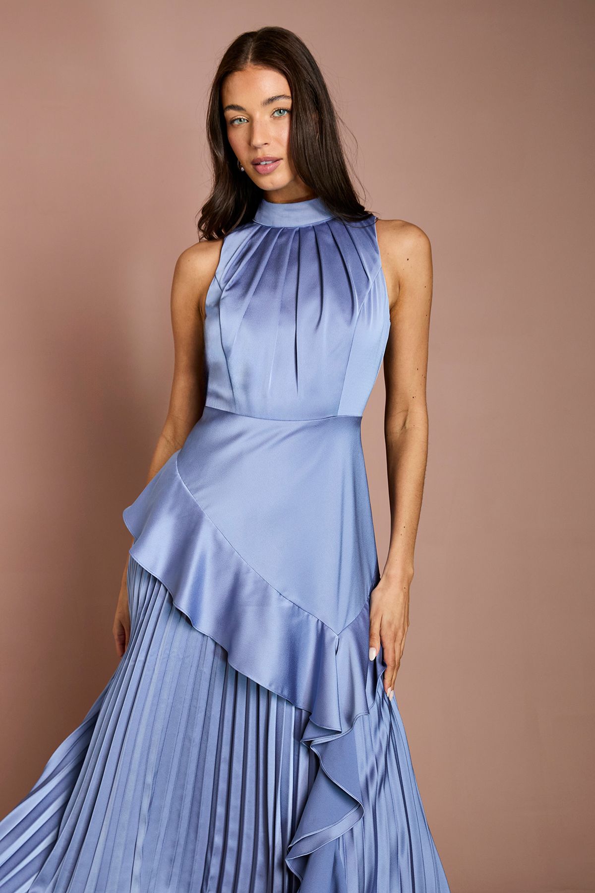 Coast Sleeveless Ruffle Pleat Satin Back Crepe Dress