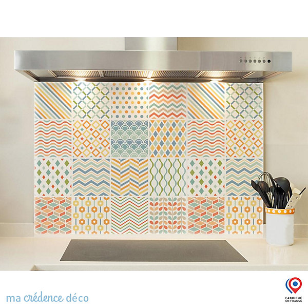 Crédence cuisine fond de hotte Carreaux ciment modernes - Verre trempé - L 90 cm x H 60 cm - MaCrédenceDéco