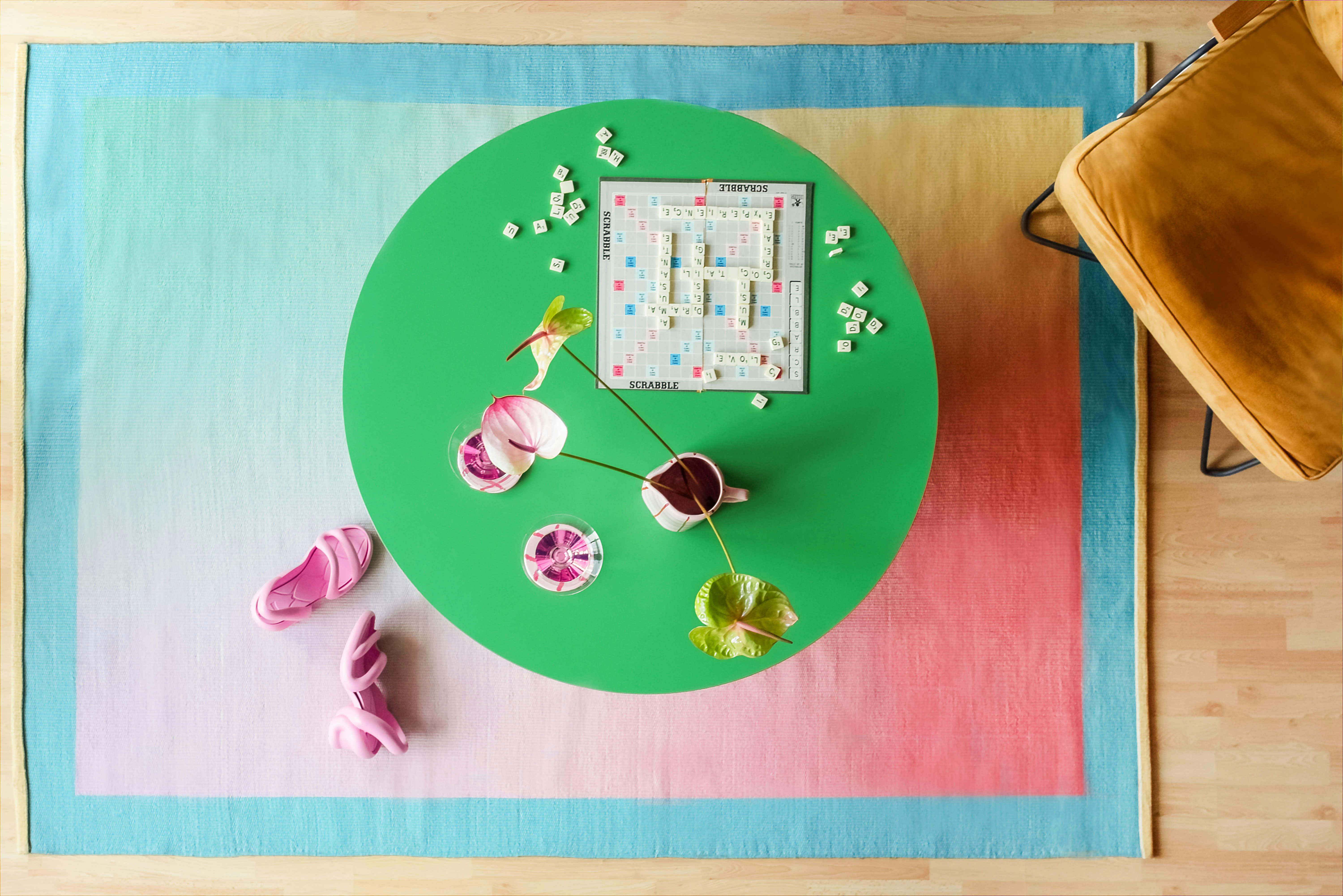 BLOCKIE-PAUSA - Table basse ronde, plateau résistant MDF 3cm émeraude verte 100cm