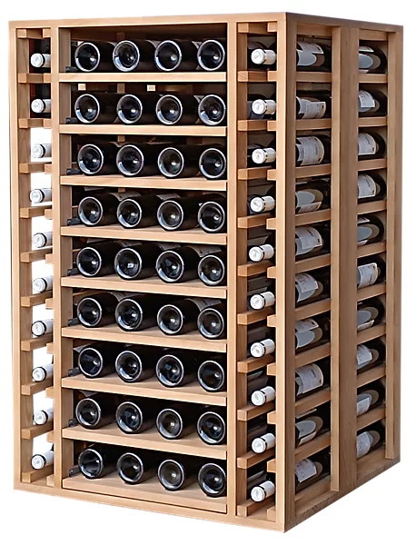 Meuble Range Bouteille de vin Série Godello en Chêne massif 112 bouteilles double profondeur avec 4 tablettes coulissantes