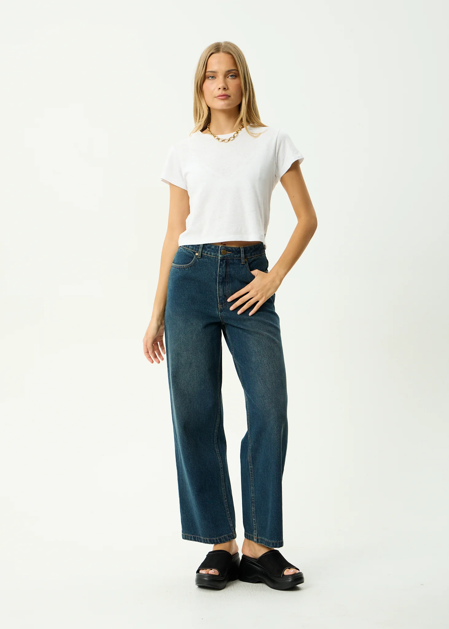 AFENDS Womens Bella - Denim Wide Leg Baggy Jean - Vintage Wash