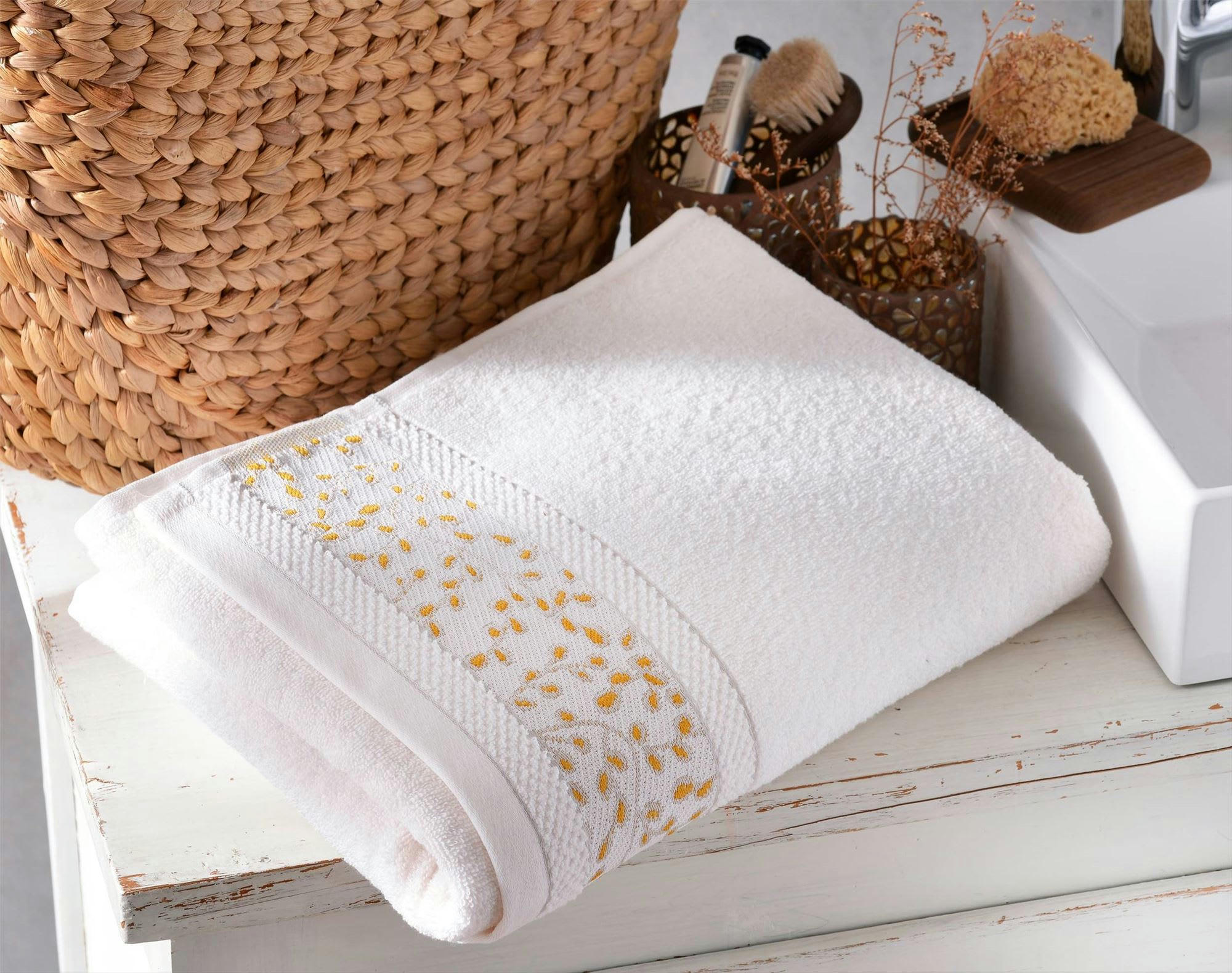 HERBAL - Drap de bain 70x140 blanc craie en coton 450 g/m²