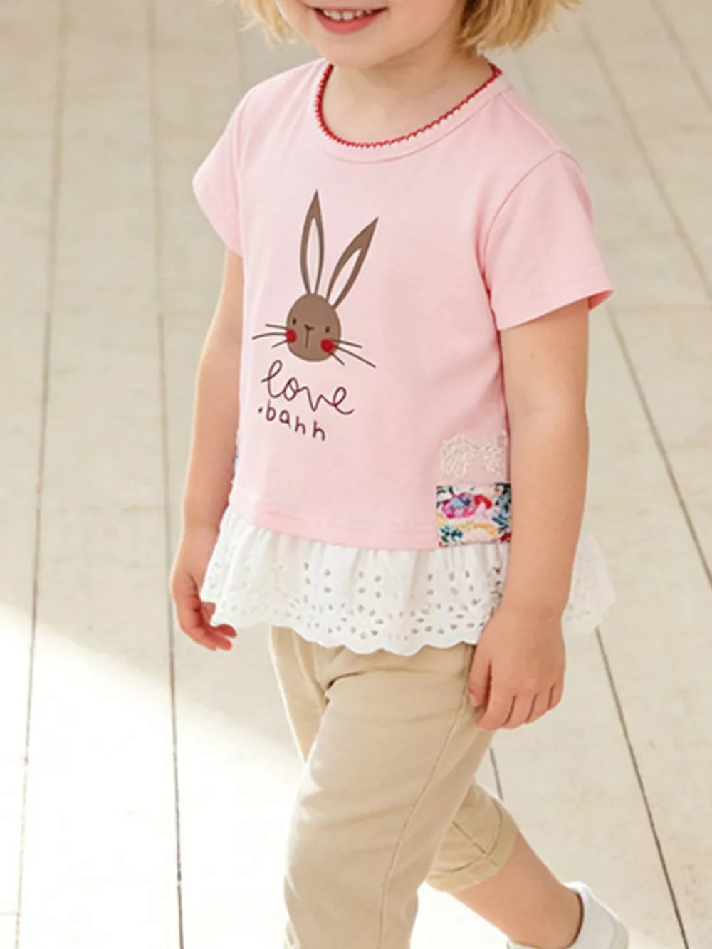 Children's Bunny Graphic Ruffle Hem T-Shirt