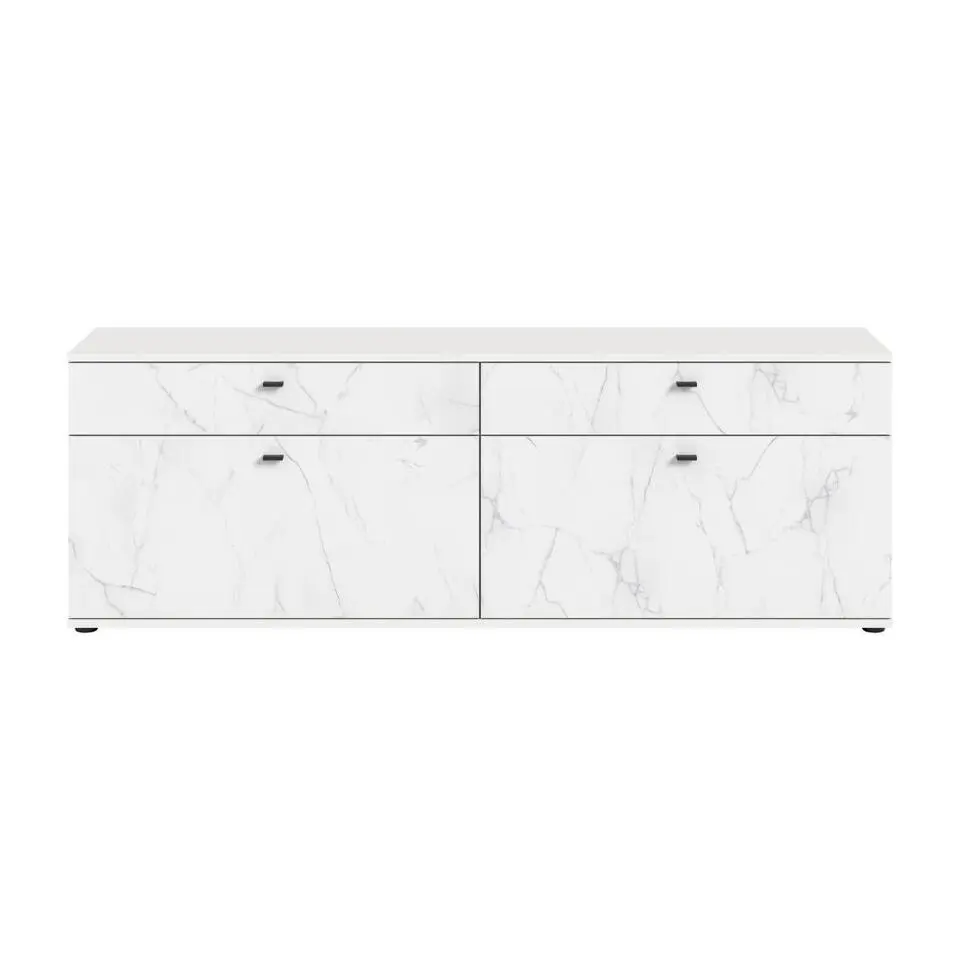 Hioshop Stone TV-meubel 2 vouwdeuren- 2 lades marmer decor wit