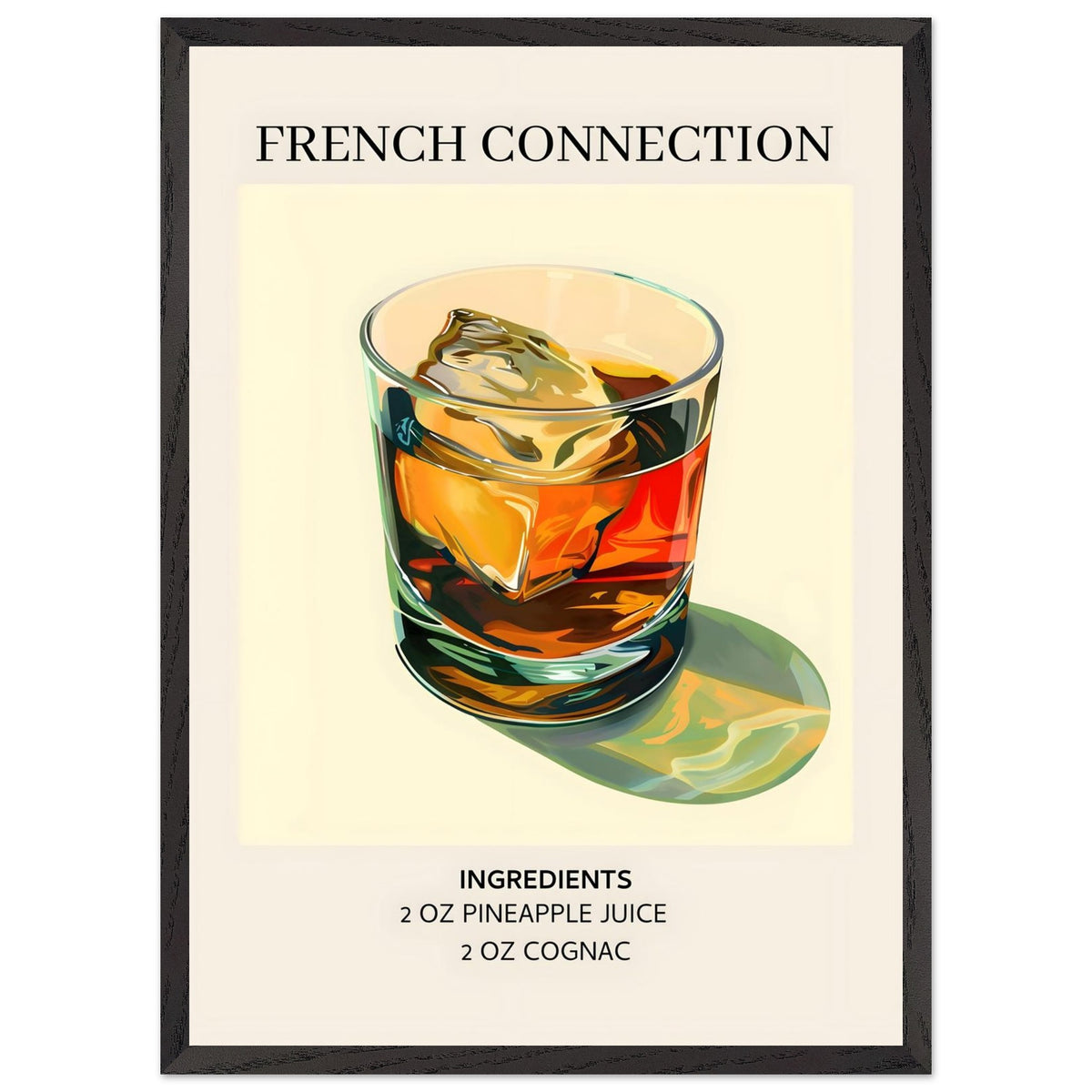 Artfulprints Poster met Lijst French Connection cocktail - Ingrediënten  - 50x70 cm - Geel