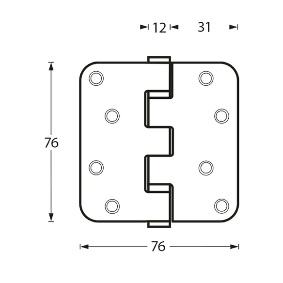 Scharnier, 76x76x2,5 mm bis 50 kg abgerundet
