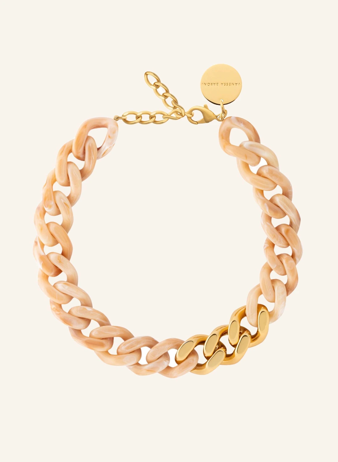VANESSA BARONI Halsketten FLAT CHAIN NECKLACE WITH GOLD CREME BRULEE MARBLE by GLAMBOU