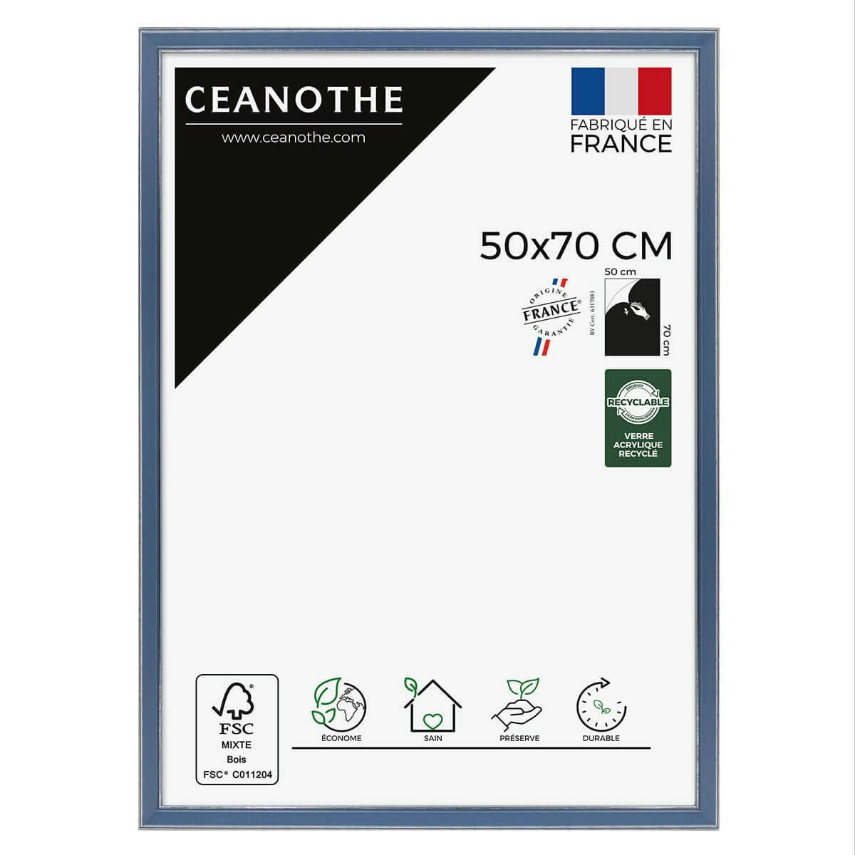 VITTORIA - Cadre photo bleu à la finition argent patiné 50x70 cm bois massif fsc