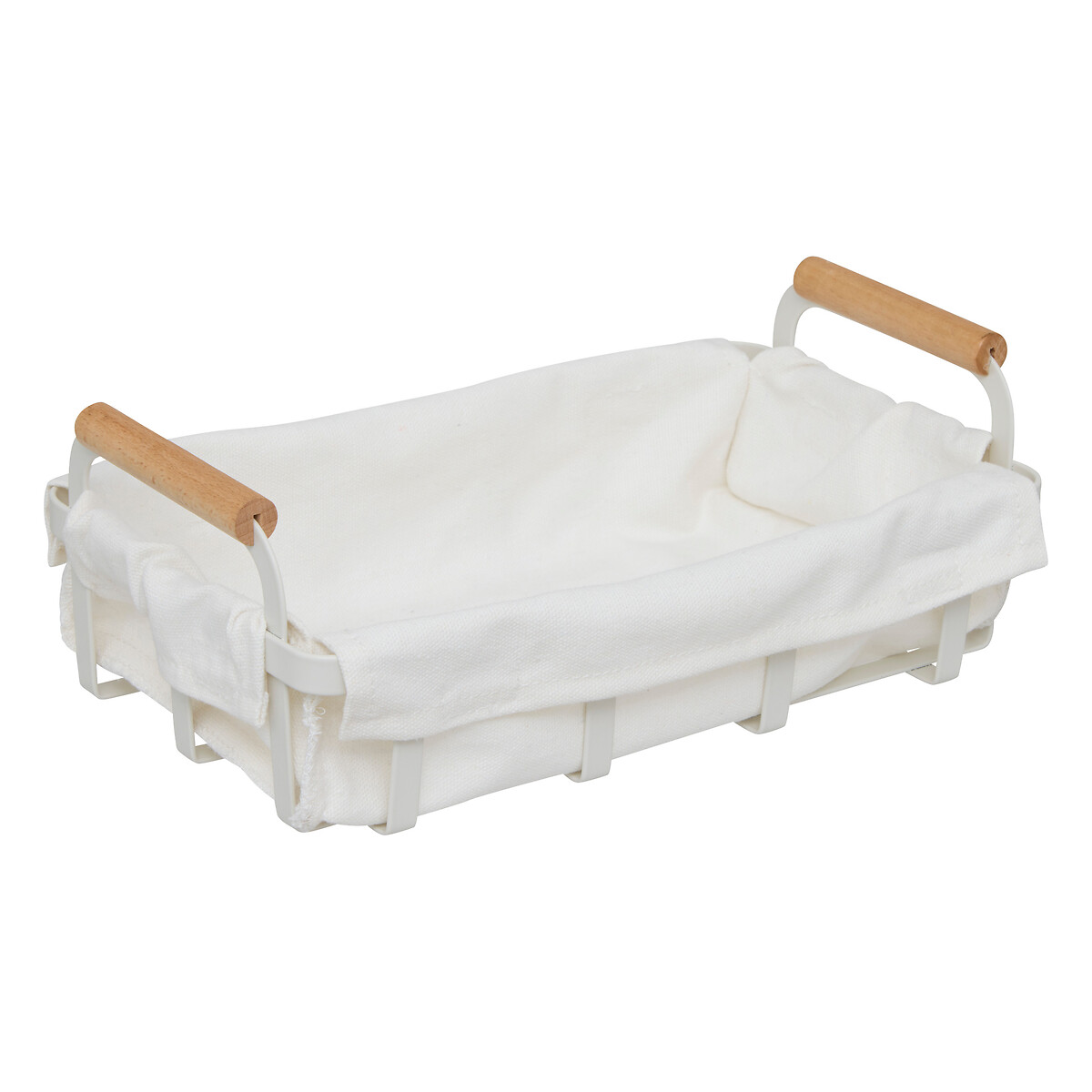 Cesto de pão branco em madeira pinho e metal