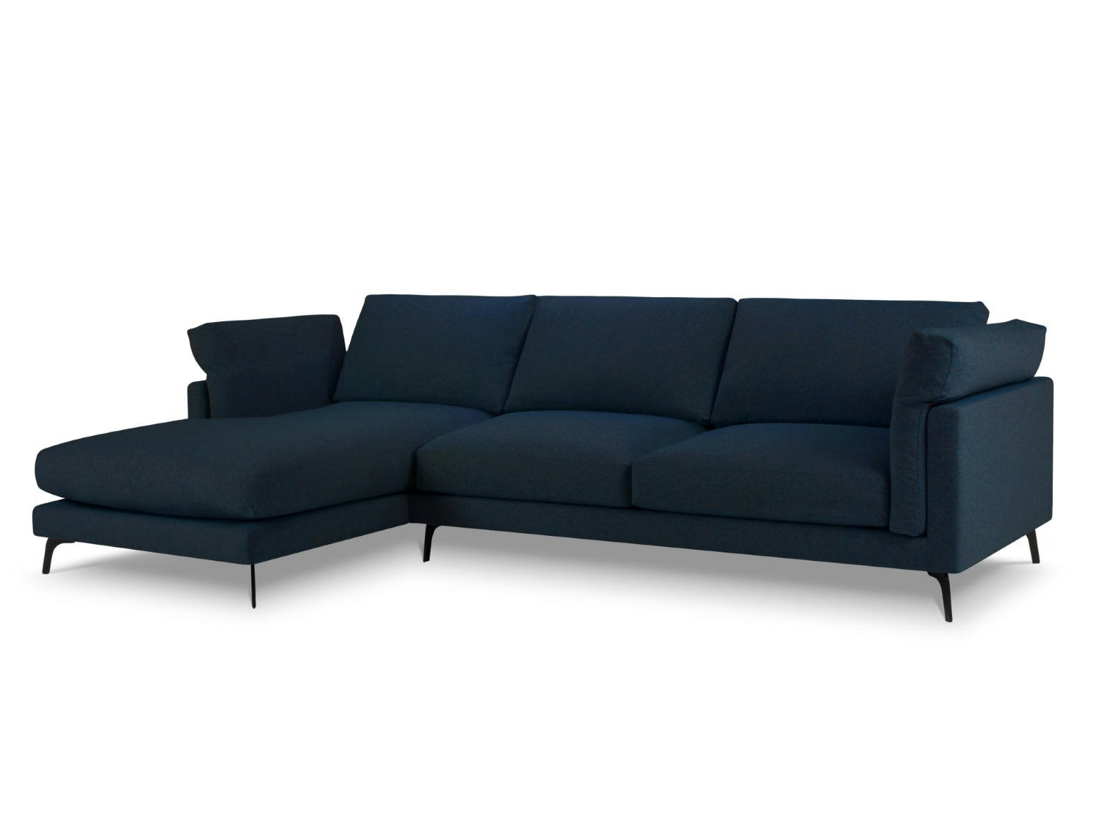 CAMILLE - Canapé D'Angle Gauche 5 places en Tissu Structurel Bleu Foncé