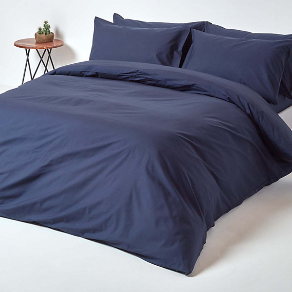 Parure de lit 100% coton égyptien 200 fils bleu marine, 200x200cm - HOMESCAPES