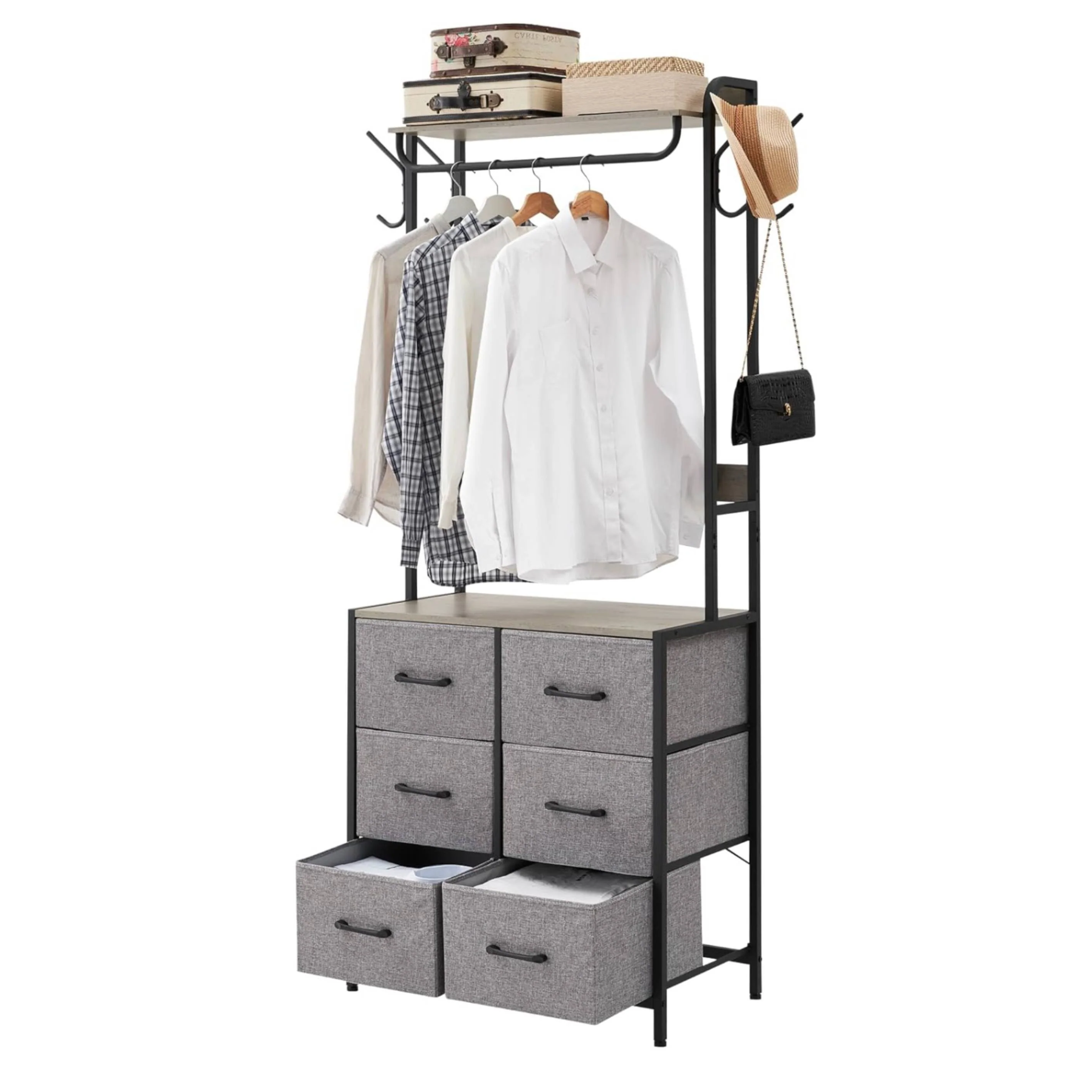 Freestanding Clothing Rack with 6 Drawers Dresser - N/A