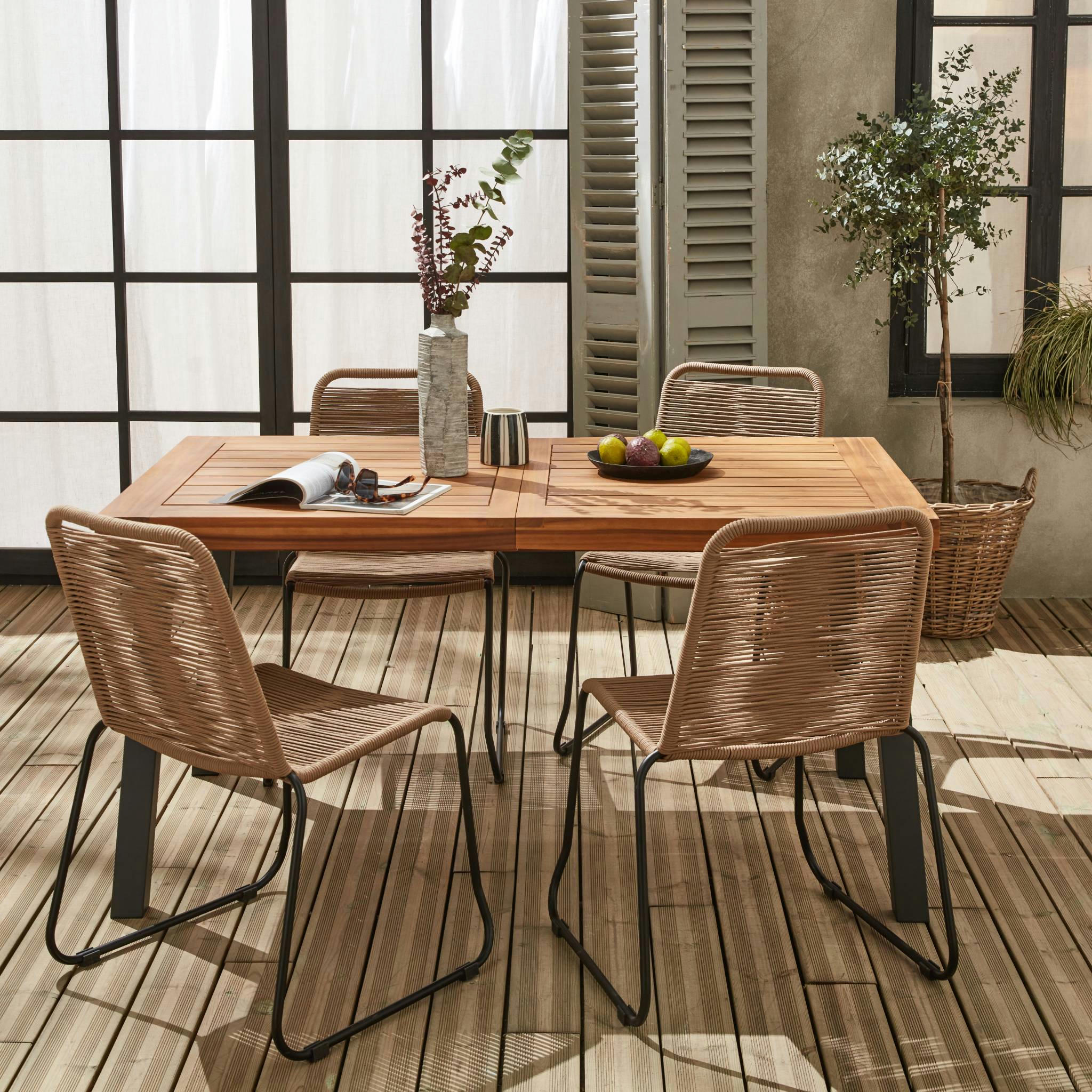 SANTANA + BRASILIA - Table indoor/outdoor + 4 chaises corde beiges