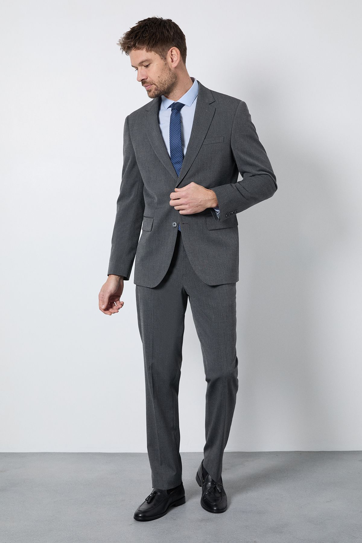 Burton Mid Grey Tailored Fit Essential Suit Trousers
