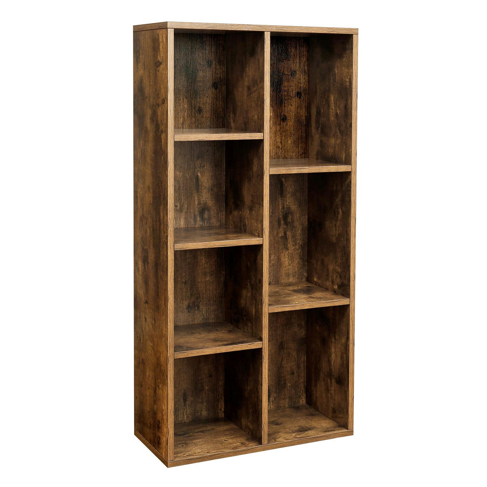 - Bibliothèque 7 compartiments effet bois marron rustique
