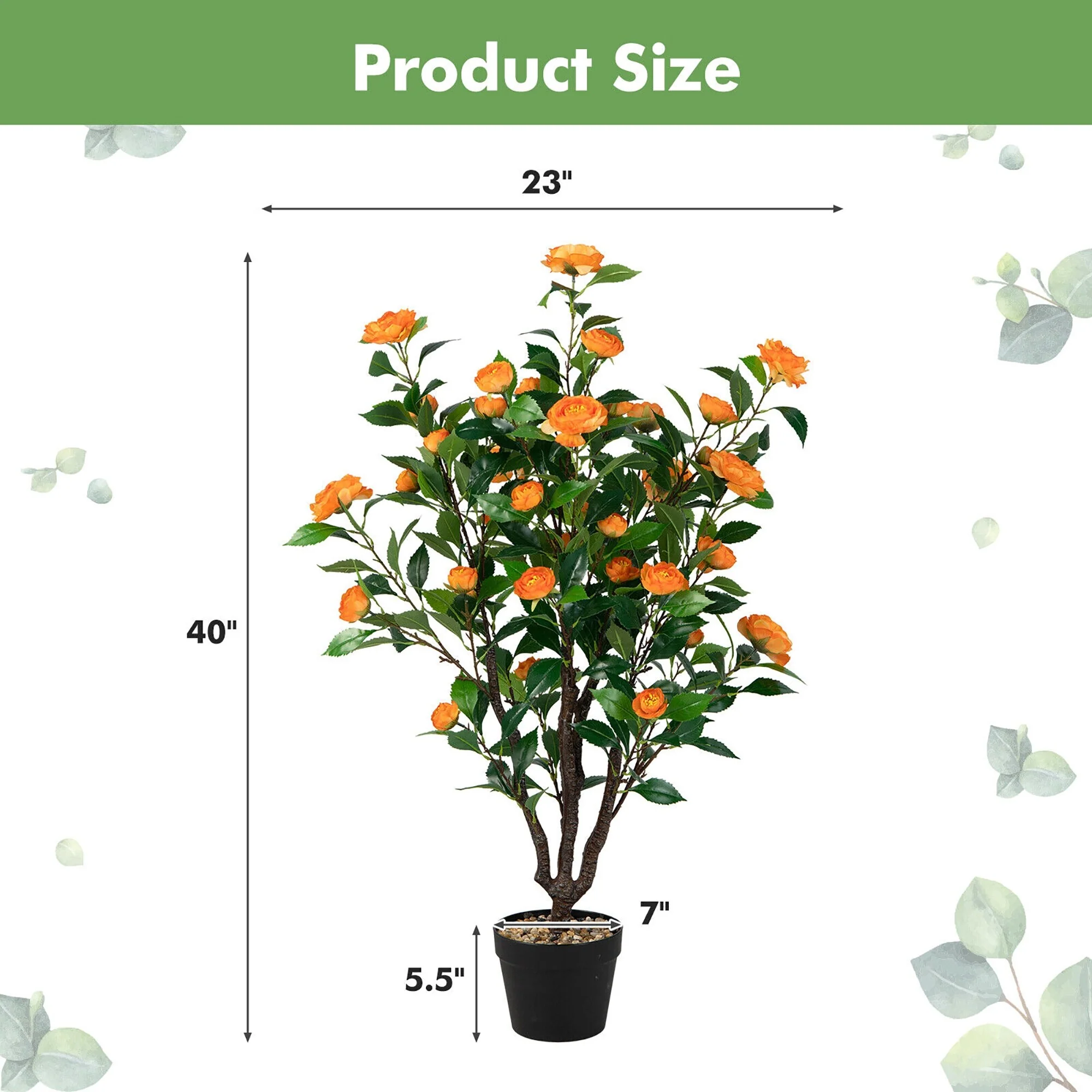 Gymax 3.3 FT Artificial Tree Artificial Camellia Tree Faux Plant for