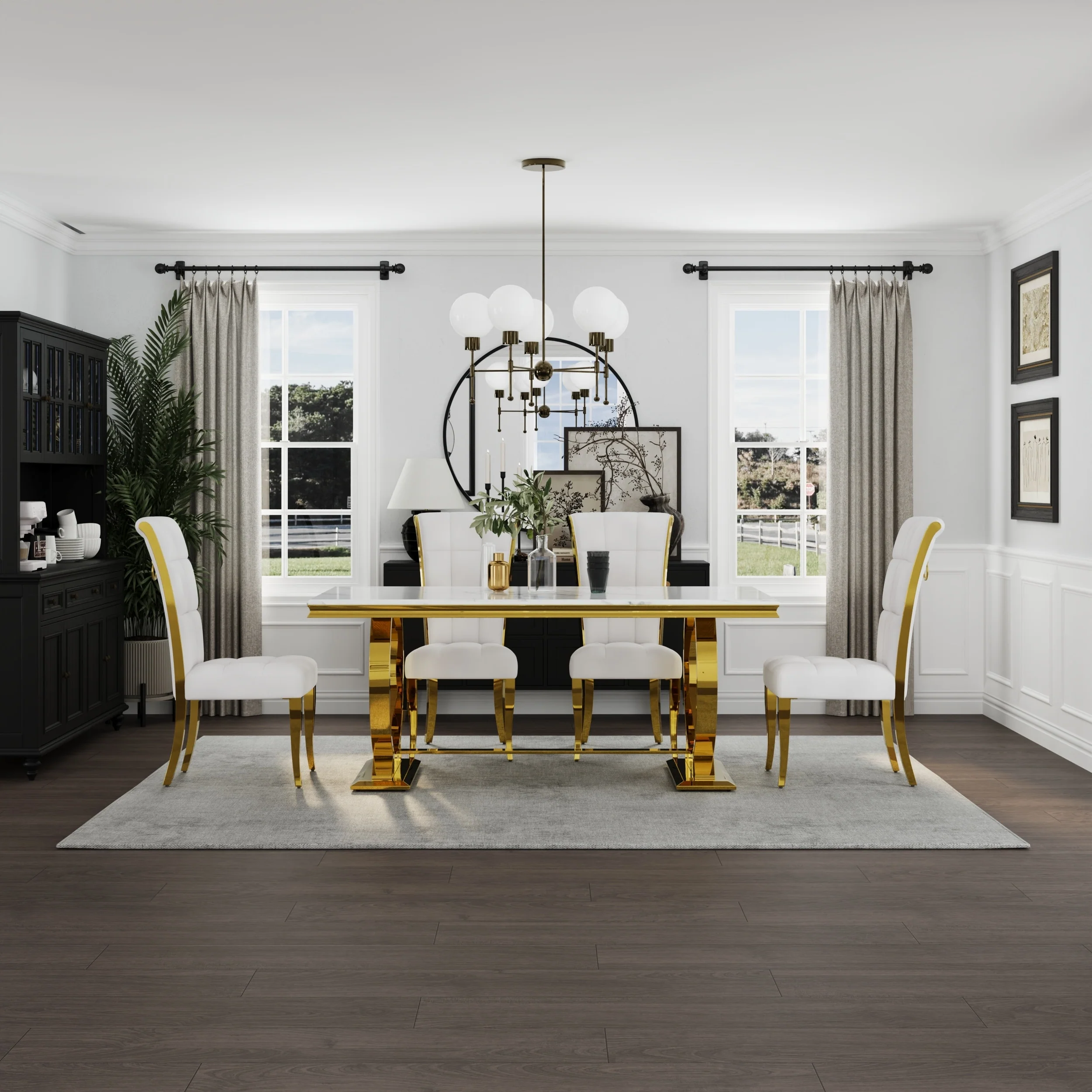 Dining Table Set with High Back Sled Legs Dining Chairs