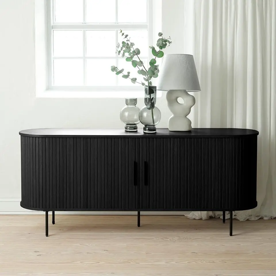 Olivine Lenn Dressoir Ovaal Zwart - Hout - Schuifdeuren - B 180 cm