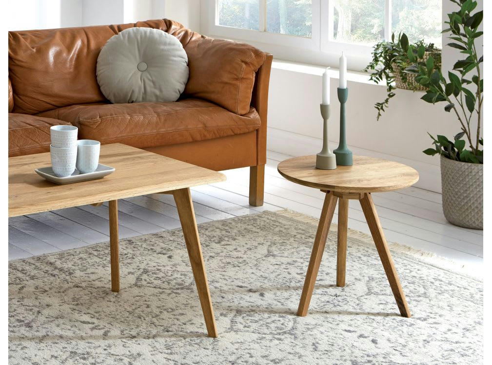 ARTUS - Table basse ronde en chêne massif 40cm - Bois