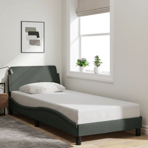 NNEVL Bed Frame with Headboard Dark Grey 90x190 cm Fabric
