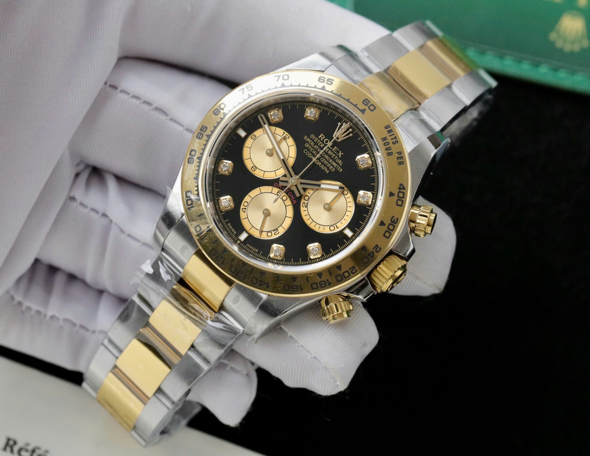 Rolex Daytona 126503 SS/YG Plated Black Dial CZ Diamonds 40mm Oyster Super Clone